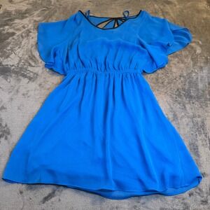 Express Blue Sheer Chiffon‎ Criss Cross Back Elastic A-Line Dress Womens Small